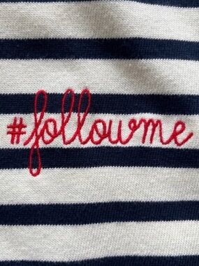 ANTHROPOLOGIE Maison LaBiche Paris Striped Blue & Cream T-Shirt Size M Like New